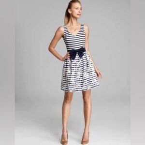 Lilly Pulitzer Roswell dress navy white nautical bow stripes embroidered
